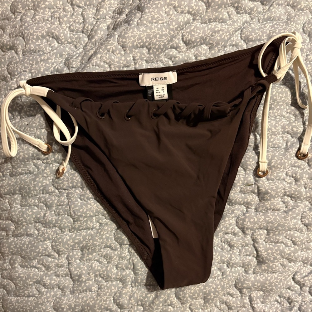 NEW Reiss Chocolate Brown Bikini Bottom Side Tie Swimwear Size 6‎ Beach  Resort